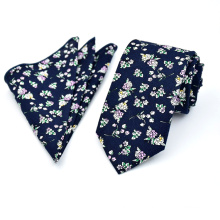 Perfect Neck Knot Cotton Floral Handprinted Sets Tie and Handkerchief